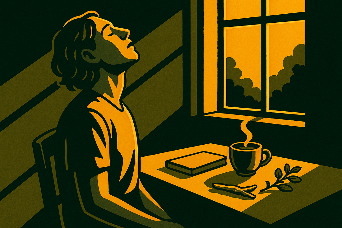 Calmosis editorial illustration for the article "Beating Work Burnout: Small Rituals for a Calmer Mind"