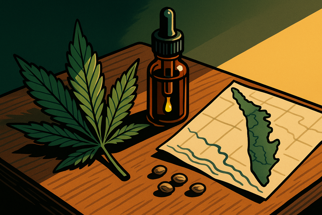 Calmosis editorial illustration for the article "Cannabis oil Thiruvananthapuram delivery: a 2026 buyer's guide"