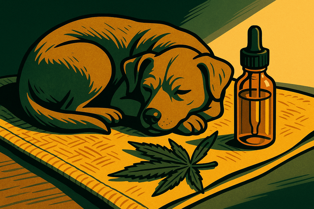 Calmosis editorial illustration for the article "CBD Oil for Dogs: Calming an Anxious Pet the Gentle Way"