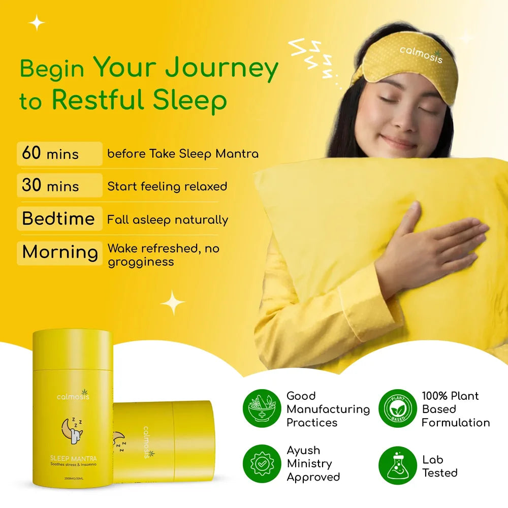 Your sleep journey: take it 60 minutes before bed, feel relaxed after 30 minutes, fall asleep at bedtime, wake refreshed