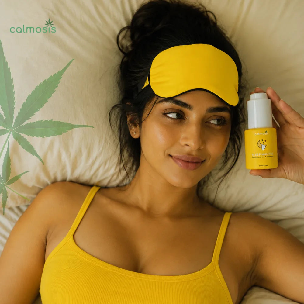 A woman in bed holding Sleep Mantra